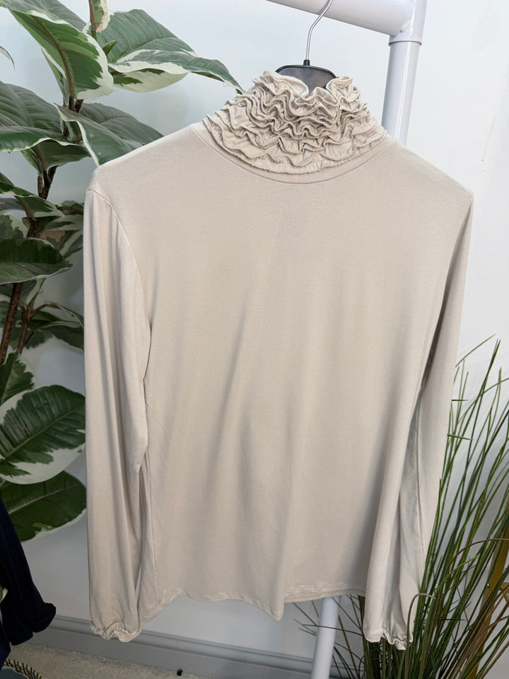 Women’s ruffle roll neck basic layering top beige