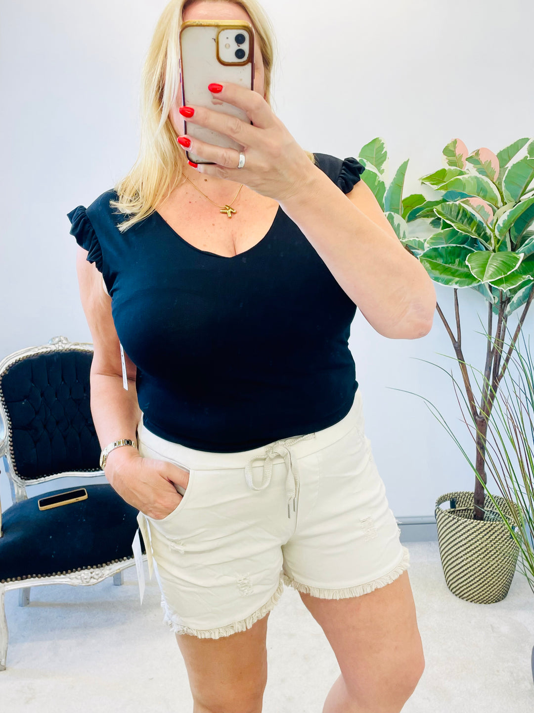 LADIES STRETCH FRILL CAP SLEEVE T TEE SHIRT TOP - 6 COLOURS