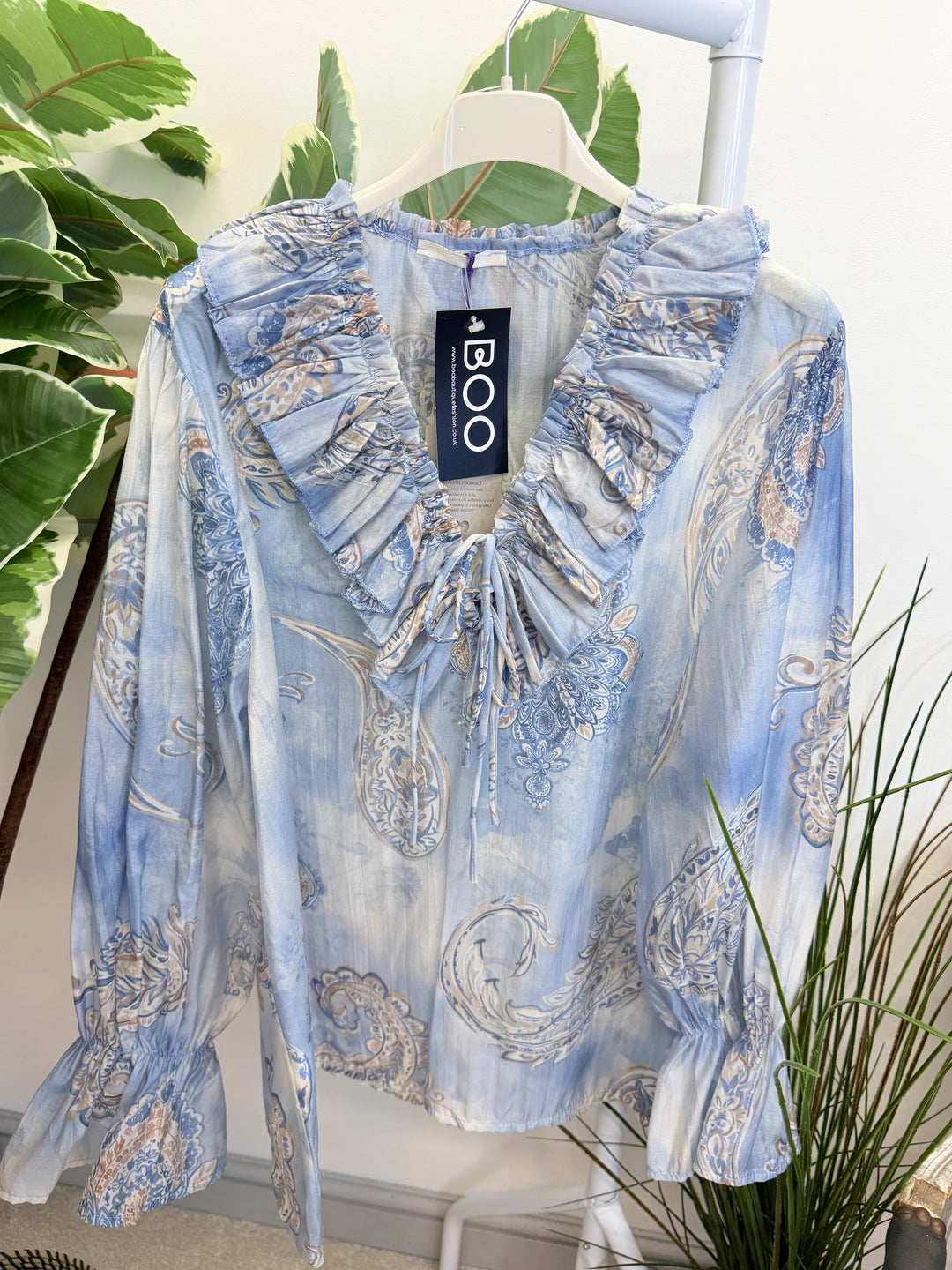 LADIES COTTON PAISLEY PRINT FLOATY BLOUSE - PINK, BEIGE, BLUE, BLACK, MOCHA