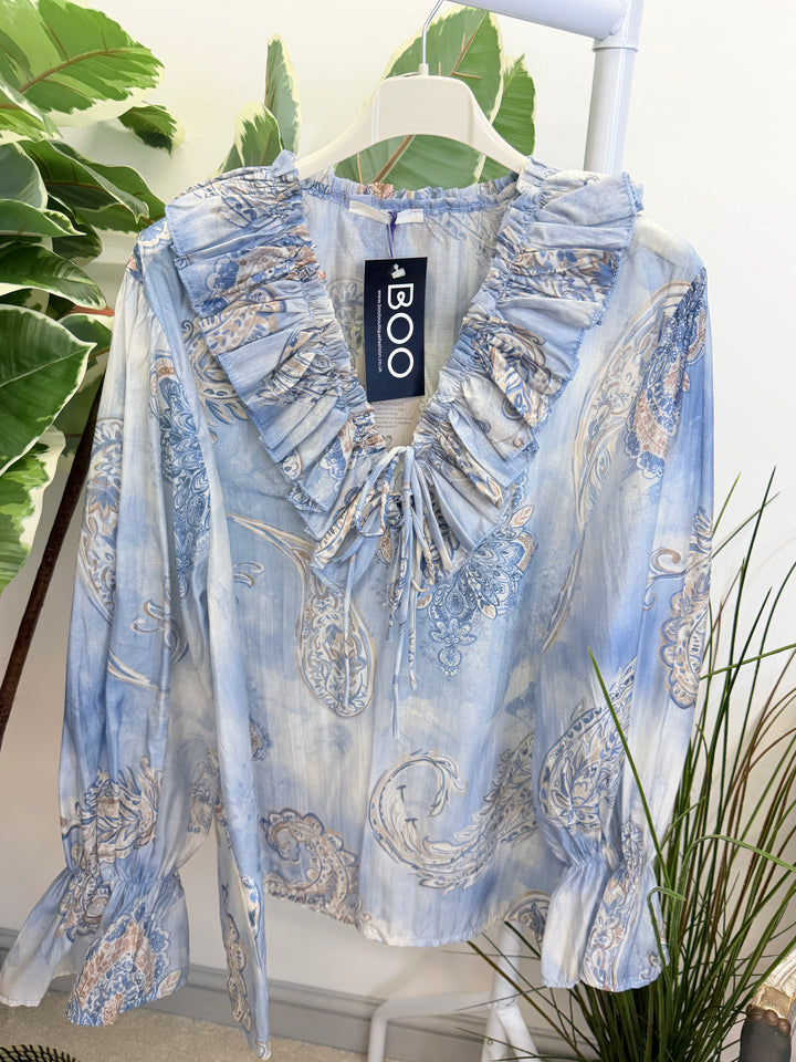 LADIES COTTON PAISLEY PRINT FLOATY BLOUSE - PINK, BEIGE, BLUE, BLACK, MOCHA