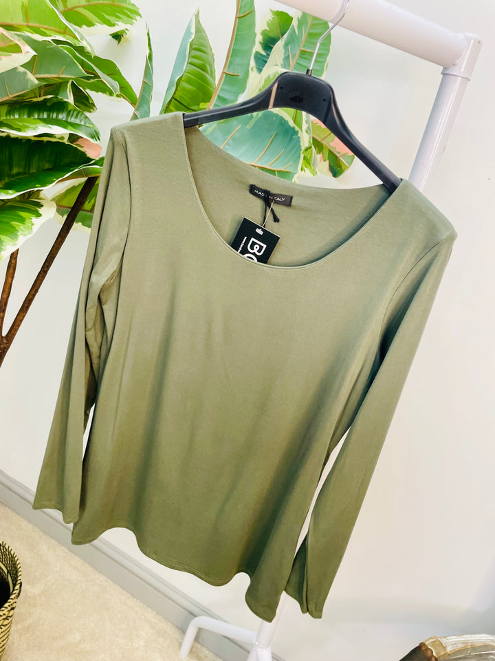 LADIES LONG SLEEVE BASIC TOP - WHITE, BLACK, NAVY, KHAKI, BROWN, GREY, BEIGE