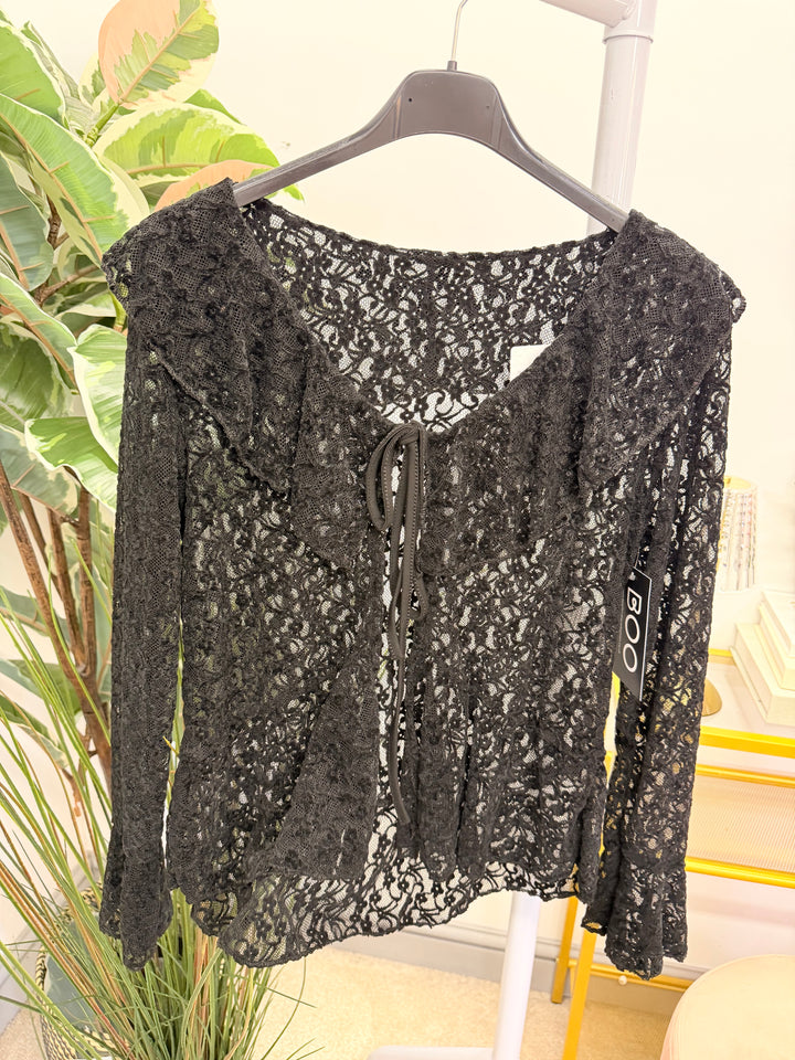 Ladies Fashion Lace Bolero Cardigan - Brown, White & Black