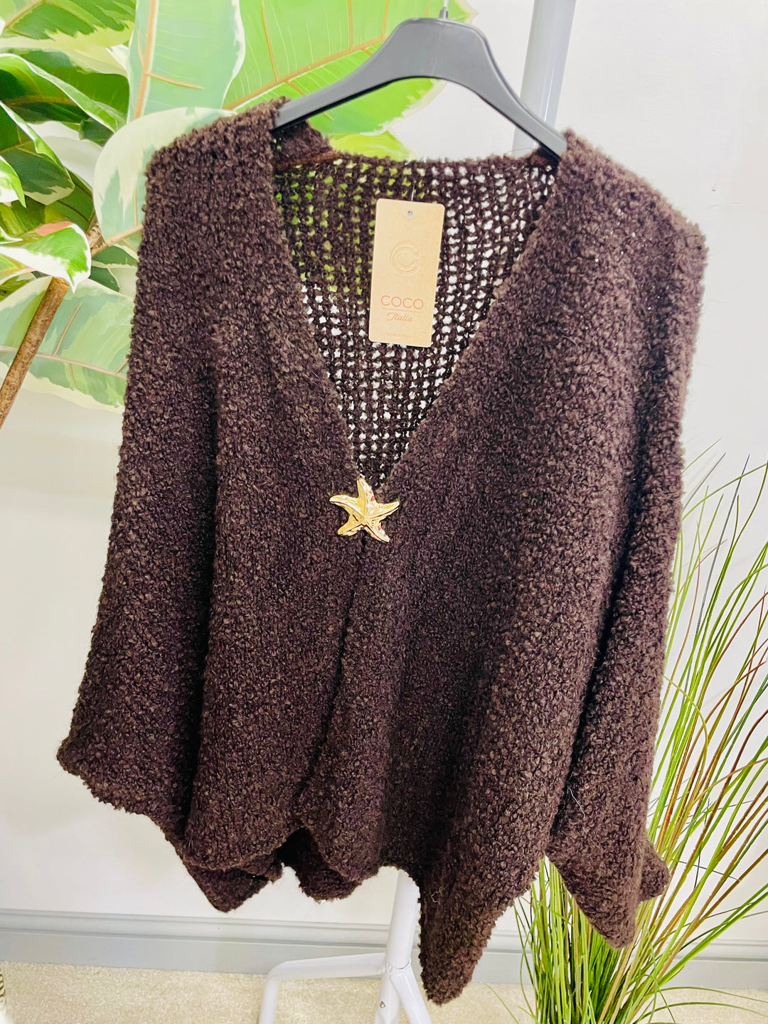 LADIES POPCORN KNIT CARDIGAN - BLACK, BURGUNDY, BROWN, BEIGE, BLUE & PINK