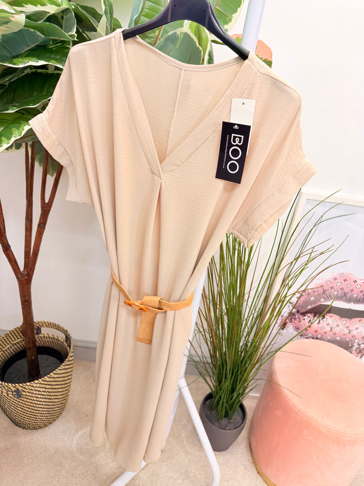 Ladies Fashion Casual Midi Dress beige