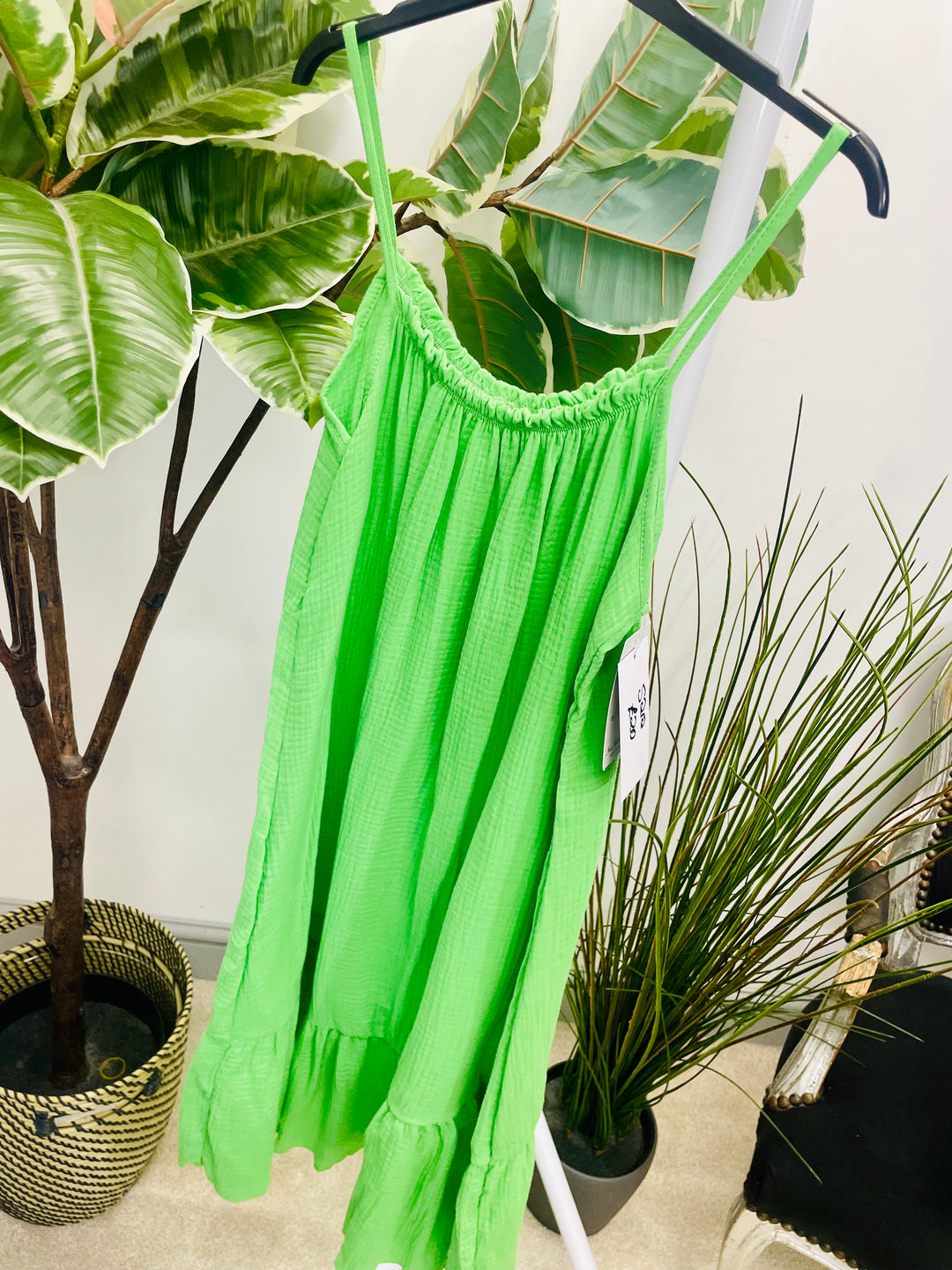 LADIES CHEESECLOTH SUMMER CAMI DAY DRESS BRIGHT GREEN