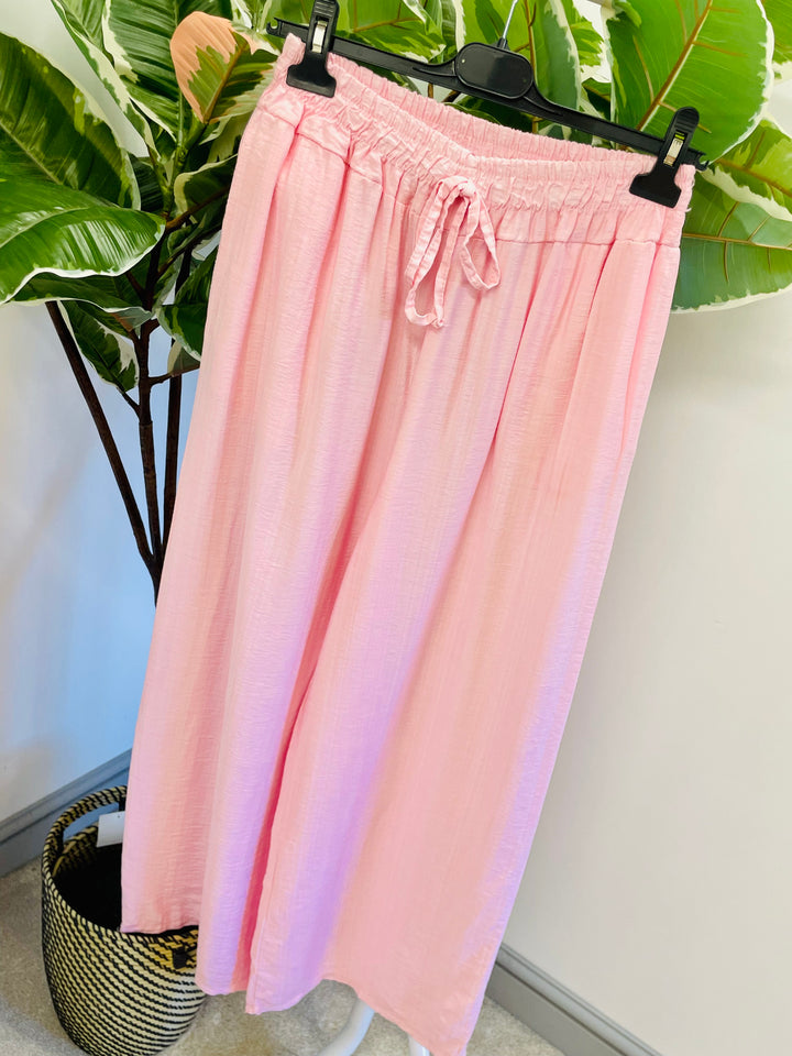 LADIES WOMENS WIDE LEG PALAZZO TROUSERS - BLACK, KHAKI, WHITE, PINK, BLUE & NAVY