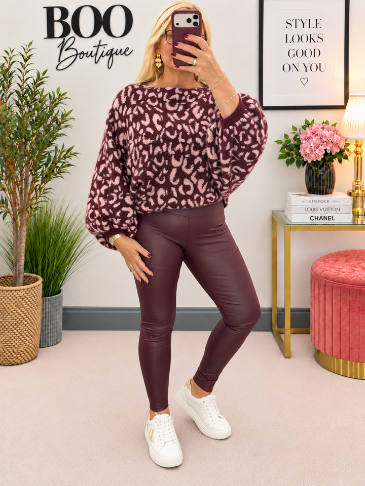 The DISCO wine PU leggings