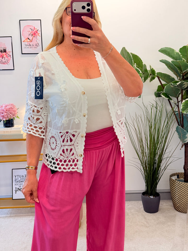 Ladies White Embroidered Crochet Top