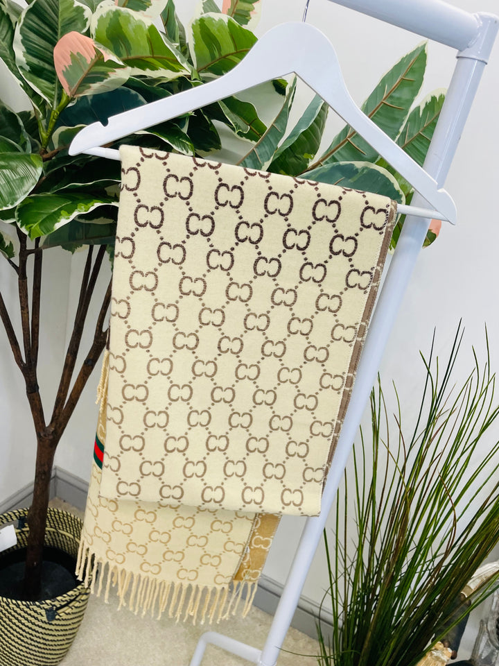 LADIES DESIGNER INSPIRED SCARF - PINK, BROWN, BLACK