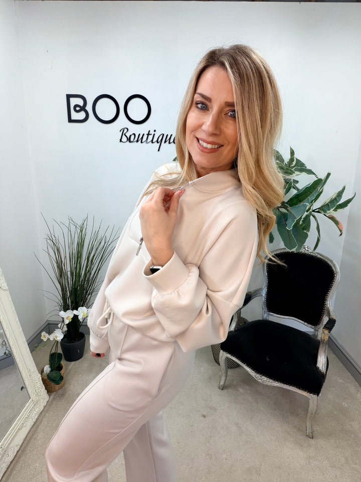 LADIES FASHION STRAIGHT LEG TROUSER CO ORD SET - BLUE, BEIGE & BLACK