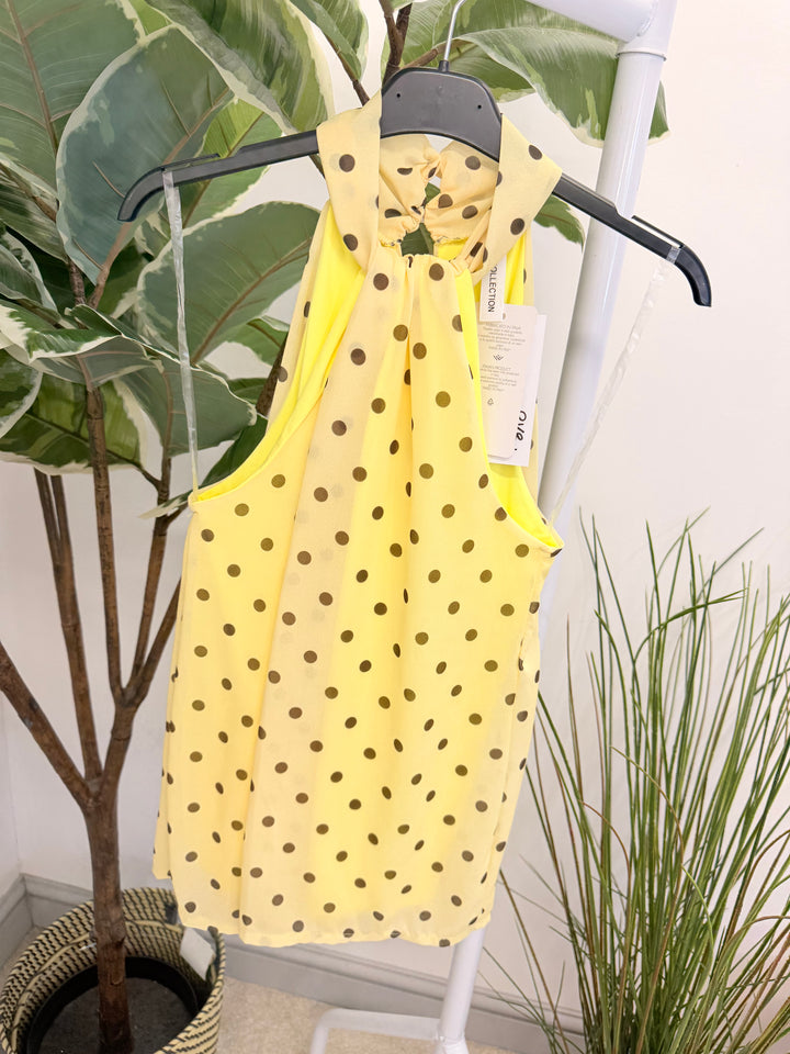 Ladies Fashion Polka Dot High Neck Top lemon yellow