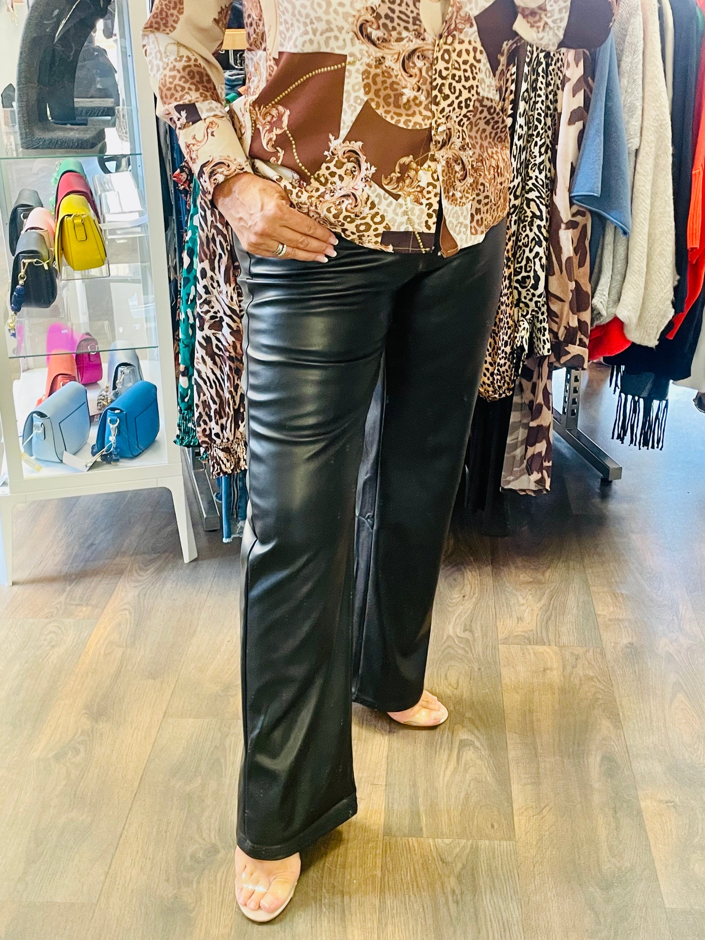 The XENIA vegan leather wide leg trousers