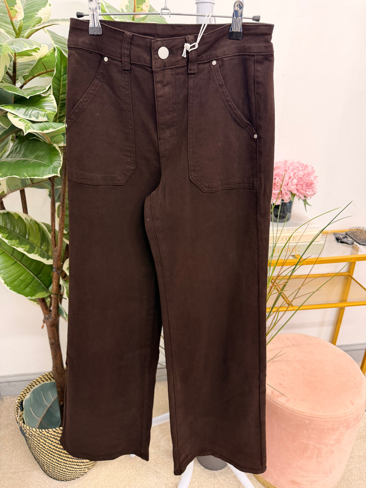 The OLIVIA chocolate brown wide leg jeans