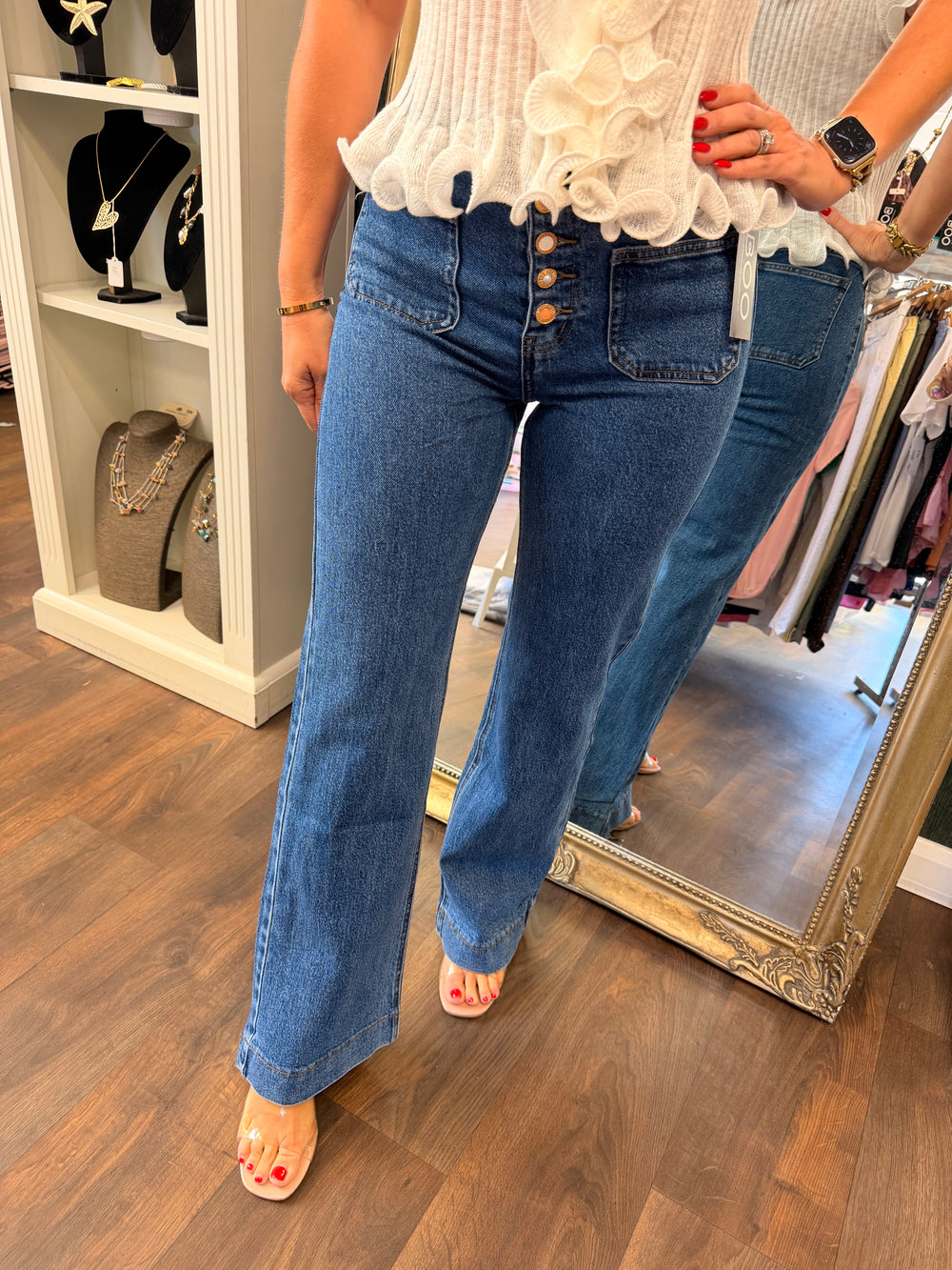 Ladies Blue Denim Wide Leg Jeans