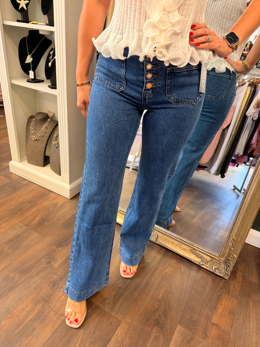 Ladies Blue Denim Wide Leg Jeans