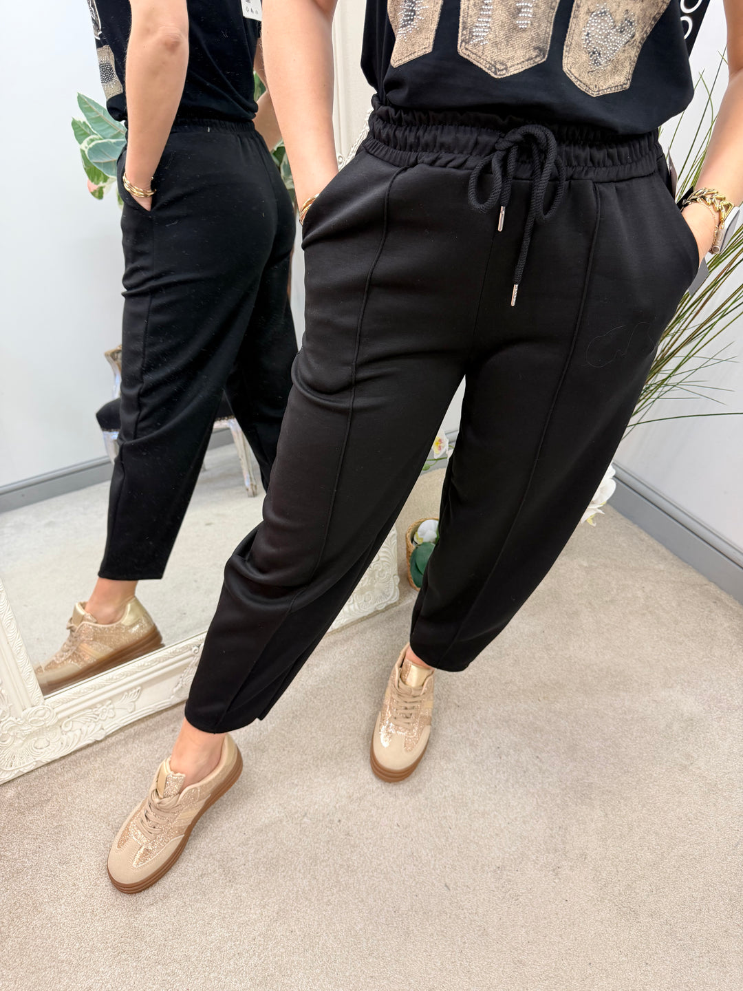 Ladies Fashion Carrot Leg Trousers - beige, pink, blue, black & lemon