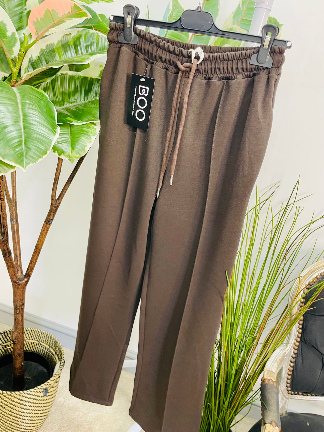 LADIES STRAIGHT LEG JOGGY STYLE TROUSERS - BLACK, NAVY, MOCHA & BEIGE