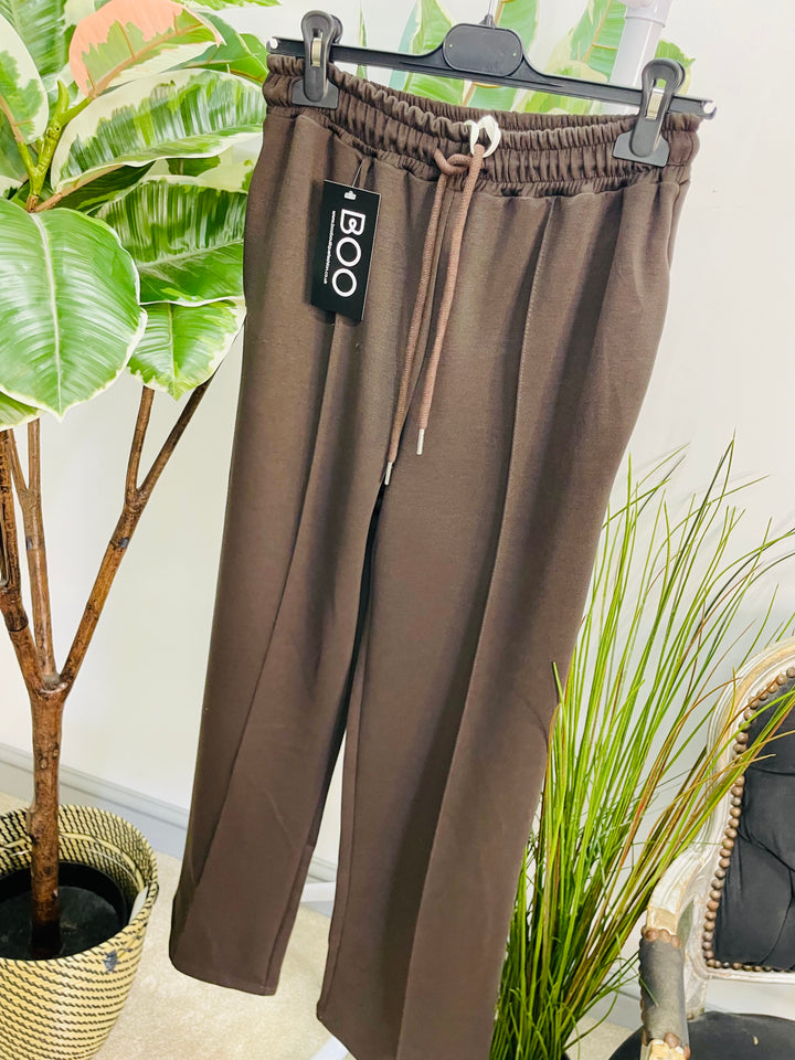 LADIES STRAIGHT LEG JOGGY STYLE TROUSERS - BLACK, NAVY, MOCHA & BEIGE