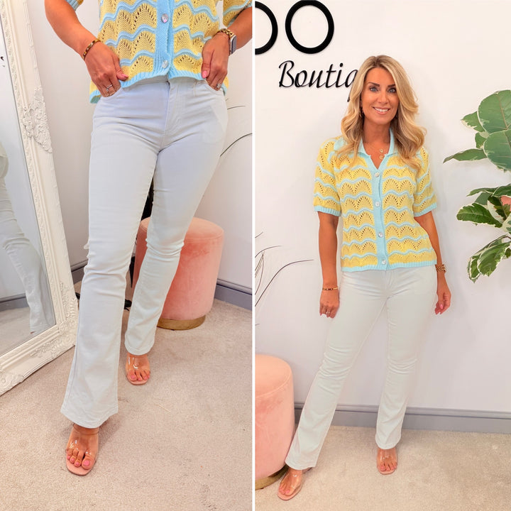 Ladies Fashion White Denim Kick Flare Jeans