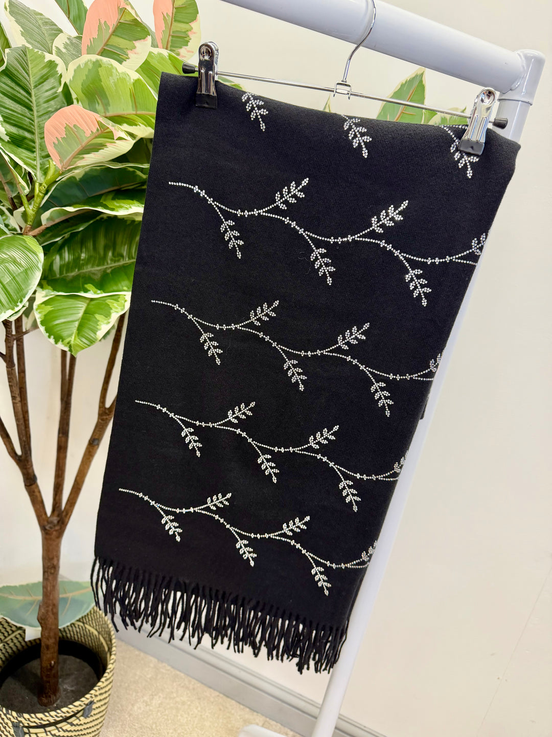 LADIES BLACK DIAMANTE SPARKLY SCARF WRAP