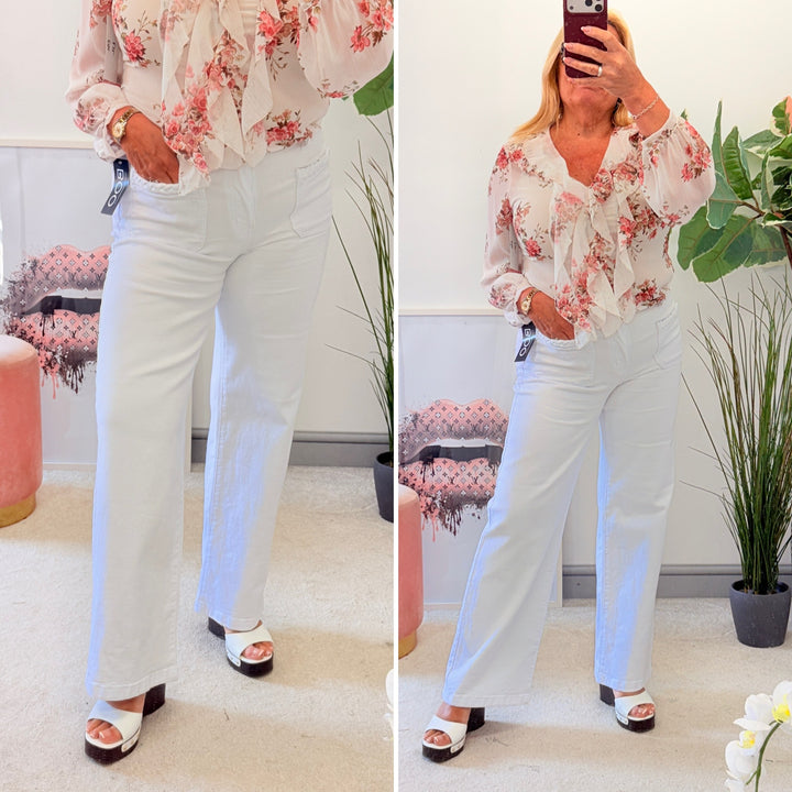 Ladies Fashion White Wide Leg Jeans