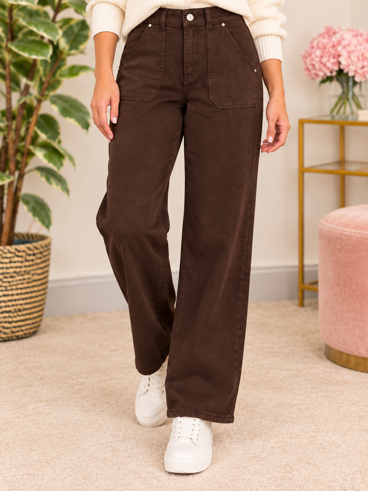 The OLIVIA chocolate brown wide leg jeans