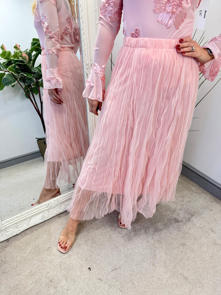 LADIES NET FAIRY MAXI SKIRT - BLACK, BERRY, KHAKI, BEIGE & PINK