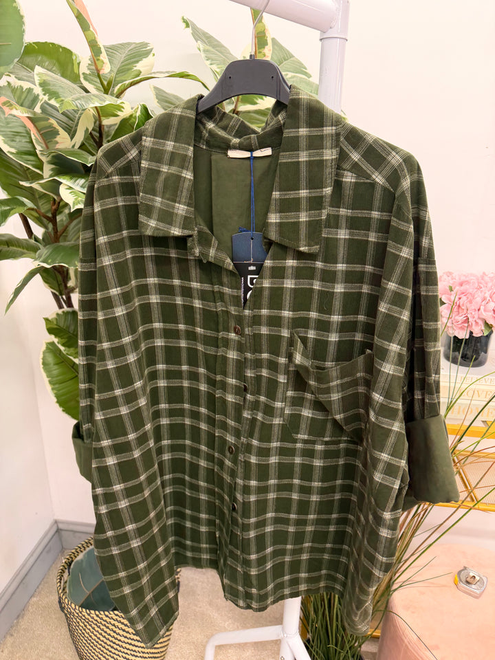 Womens cord check oversize shirt - Wine, Navy, Brown, Khaki
