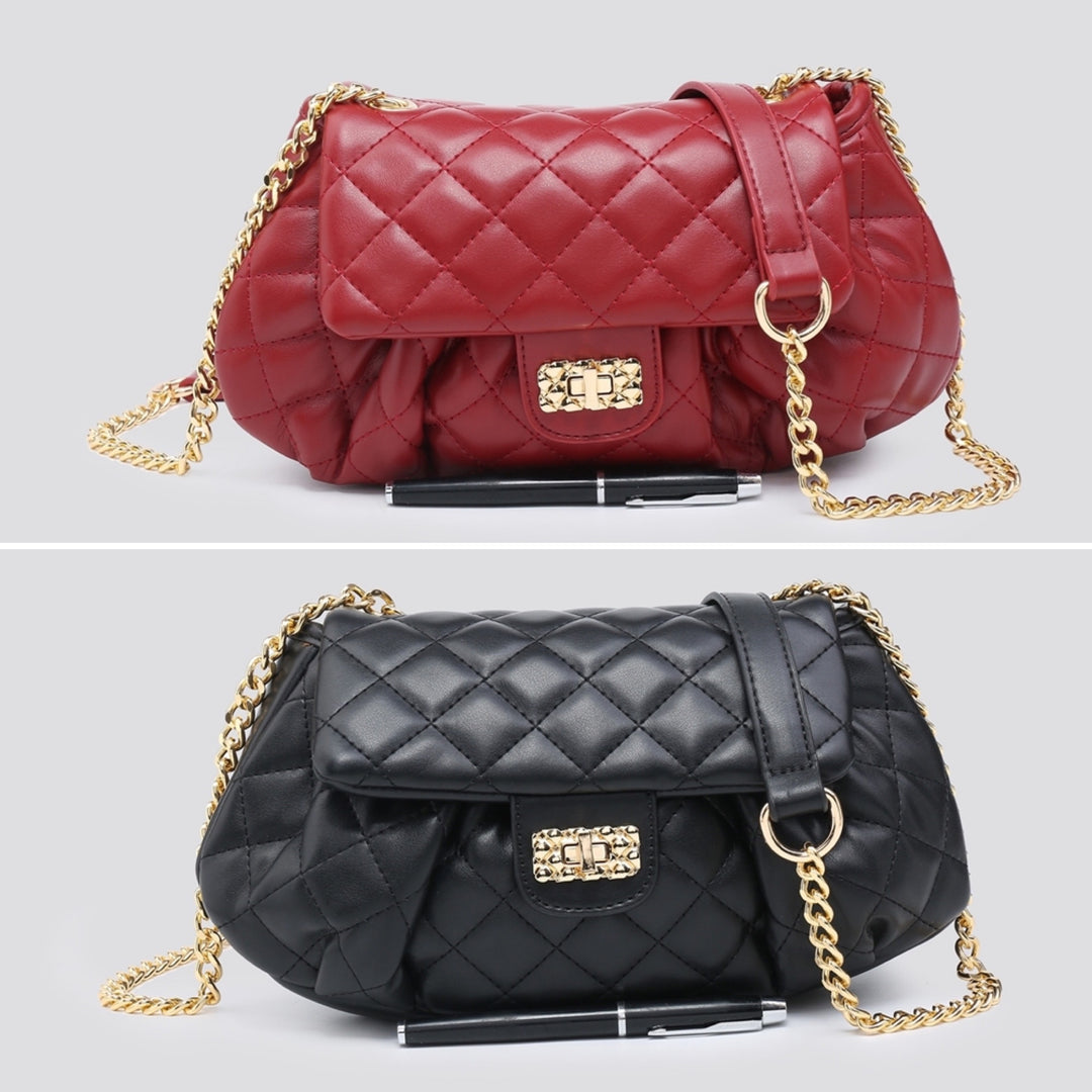 LADIES FASHION QUILTED INSPIRED SHOULDER BAG - BLACK & RED