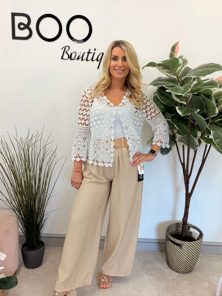 Ladies Fashion Wide Leg Trousers beige