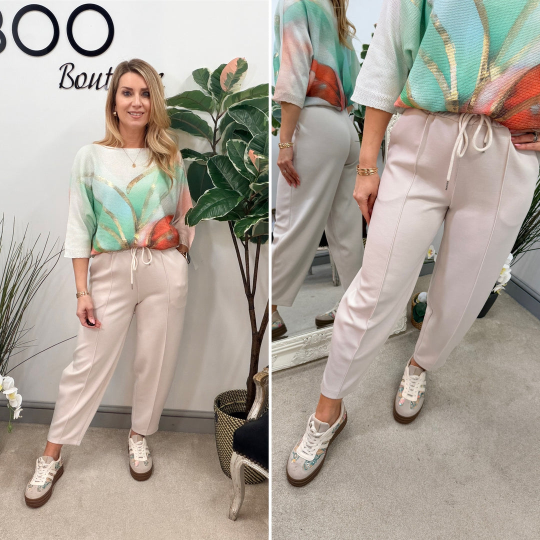 Ladies Fashion Carrot Leg Trousers - beige, pink, blue, black & lemon