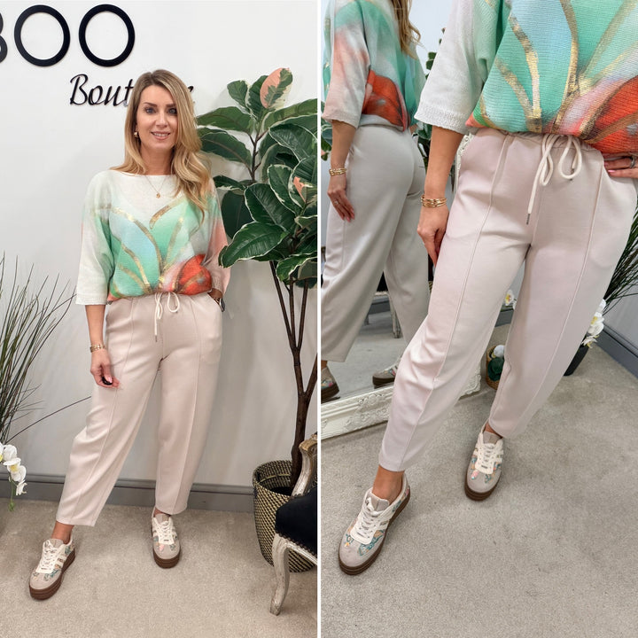 Ladies Fashion Carrot Leg Trousers - beige, pink, blue, black & lemon