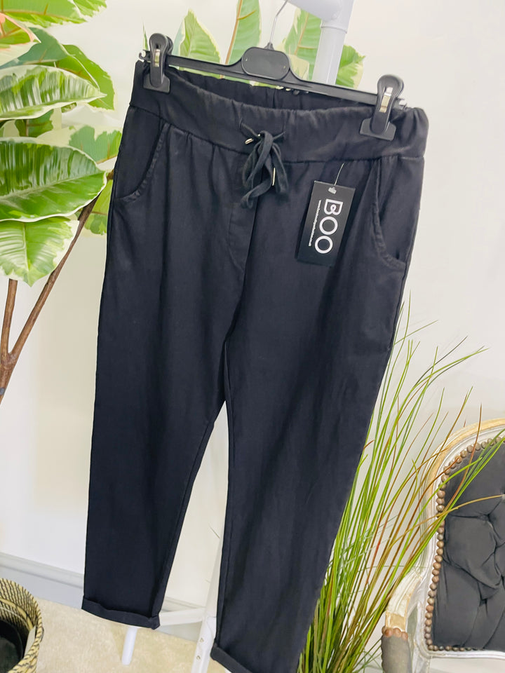 LADIES WOMENS SMART STRETCH MAGIC TROUSERS BLACK