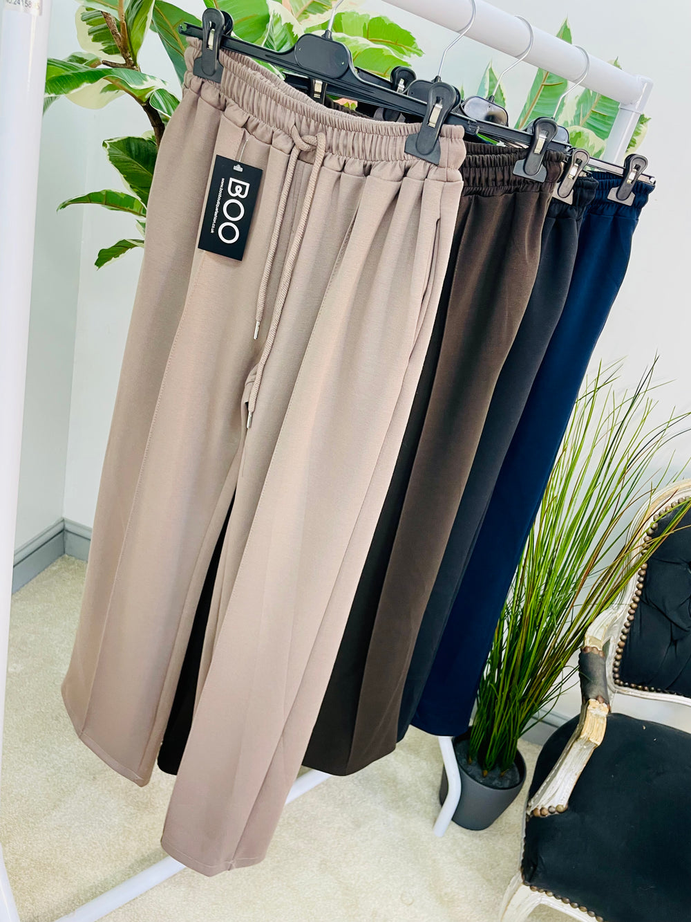 LADIES STRAIGHT LEG JOGGY STYLE TROUSERS - BLACK, NAVY, MOCHA & BEIGE