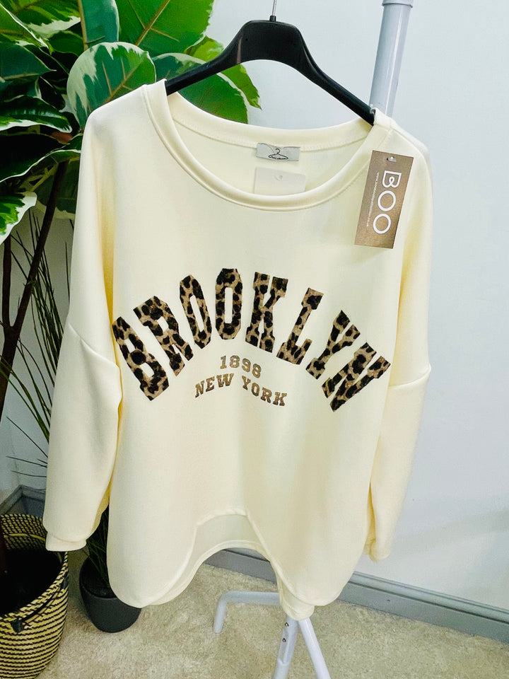 LADIES SCUBA LEOPARD SWEATSHIRT TOP - BLACK, BROWN & BEIGE