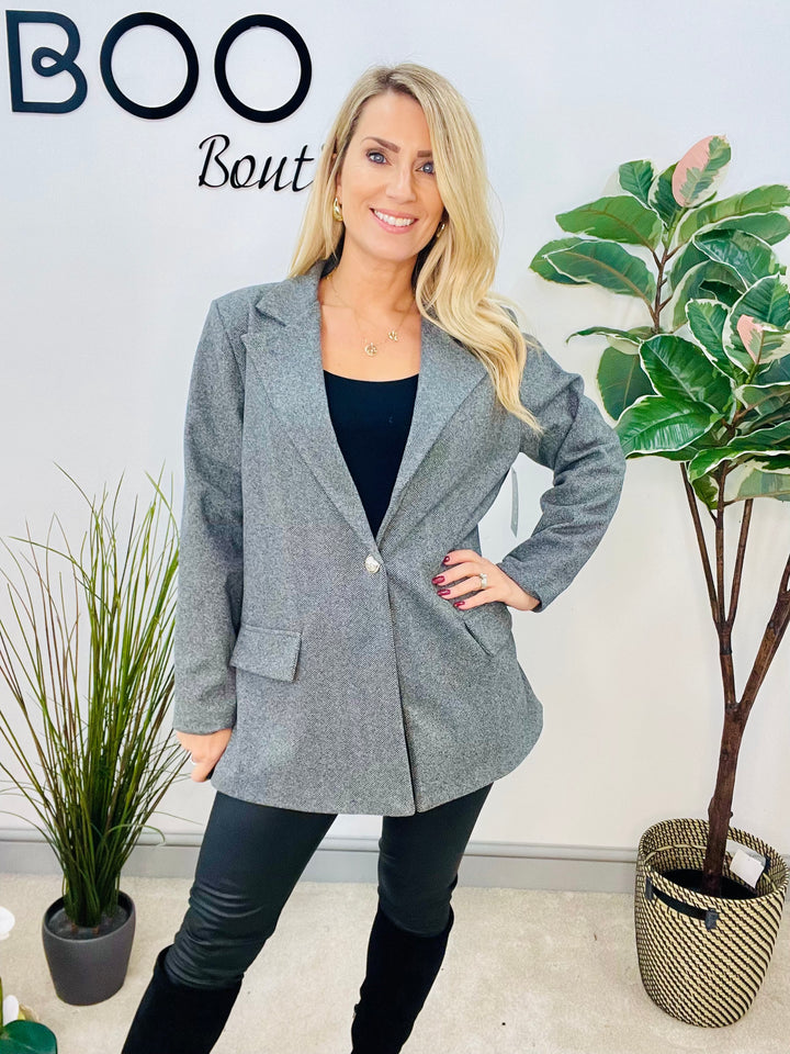 LADIES HERRINGBONE FASHION BLAZER - PLUM, GREY, BEIGE & BROWN