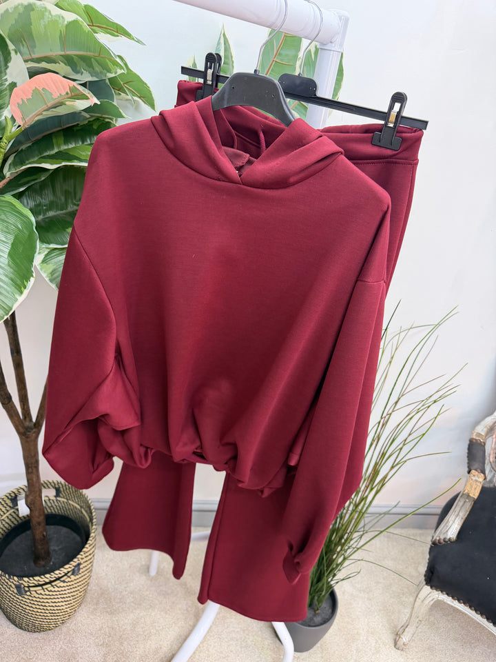 Ladies Fashion Flared Leg Tracksuit Co ord set berry