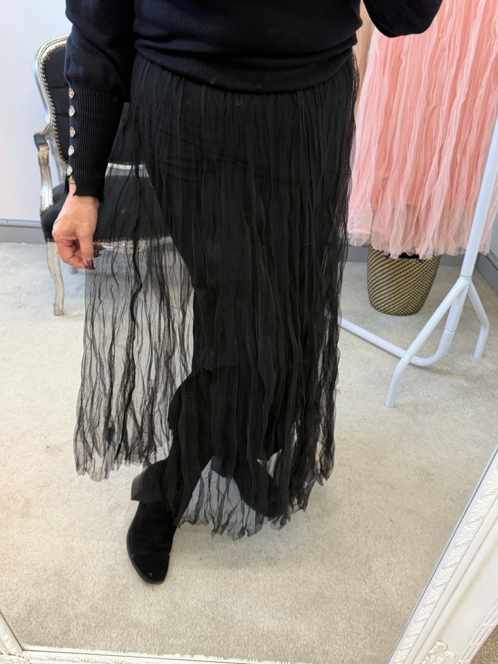 LADIES NET FAIRY MAXI SKIRT - BLACK, BERRY, KHAKI, BEIGE & PINK