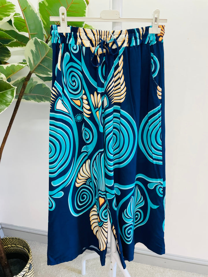 LADIES WOMENS NAVY WIDE LEG PALAZZO PANTS TROUSERS 