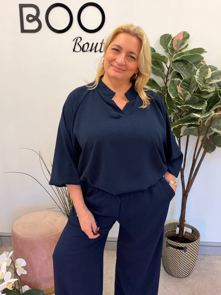 Ladies Fashion Wide Leg Trouser Co Ord Set - lemon, black, navy & beige