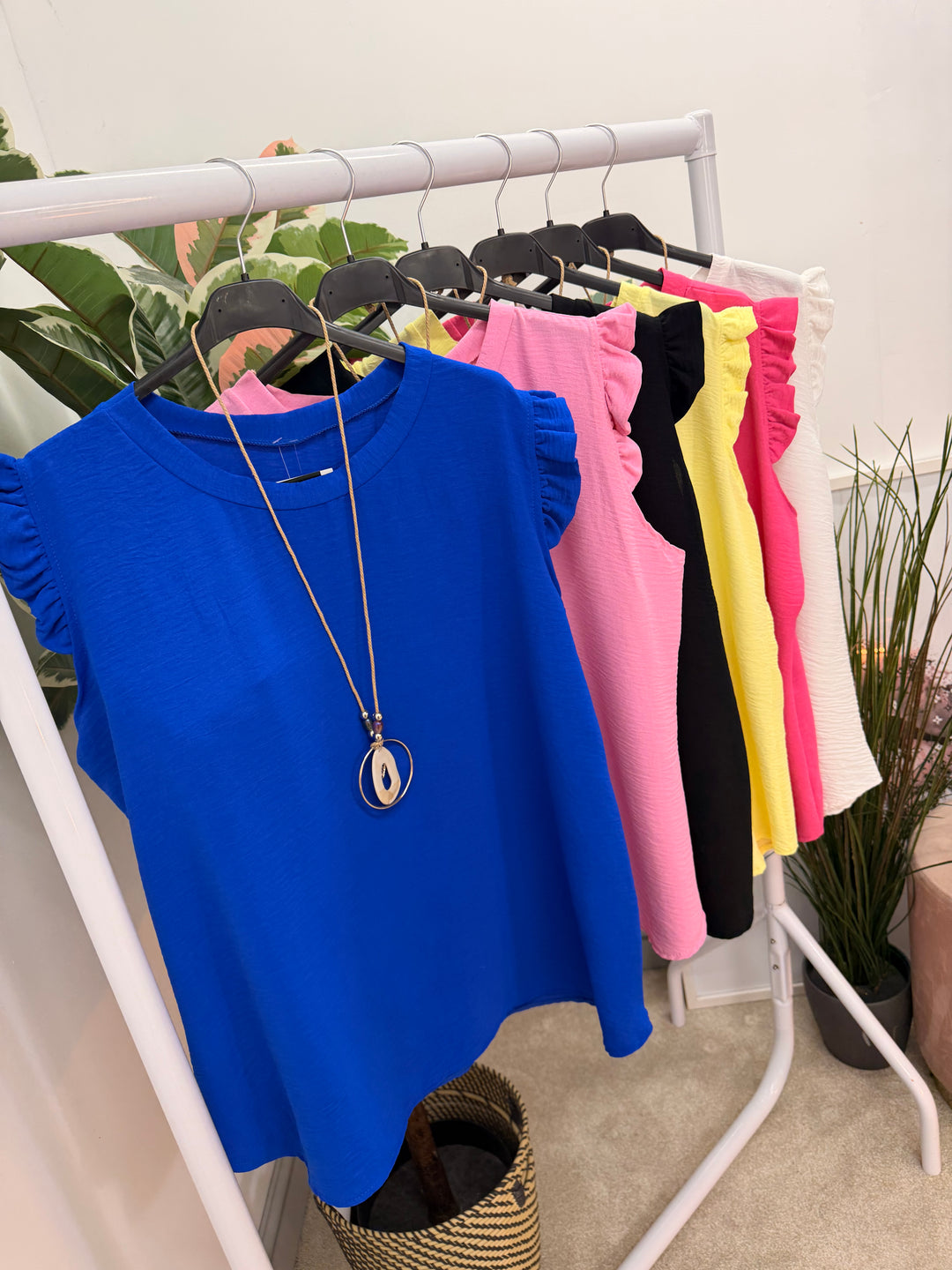 Ladies Fashion Frill Cap Sleeve Top