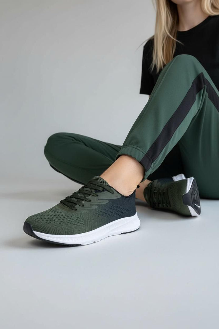 KHAKI & BLACK FABRIC COMFORT TRAINERS SHOES