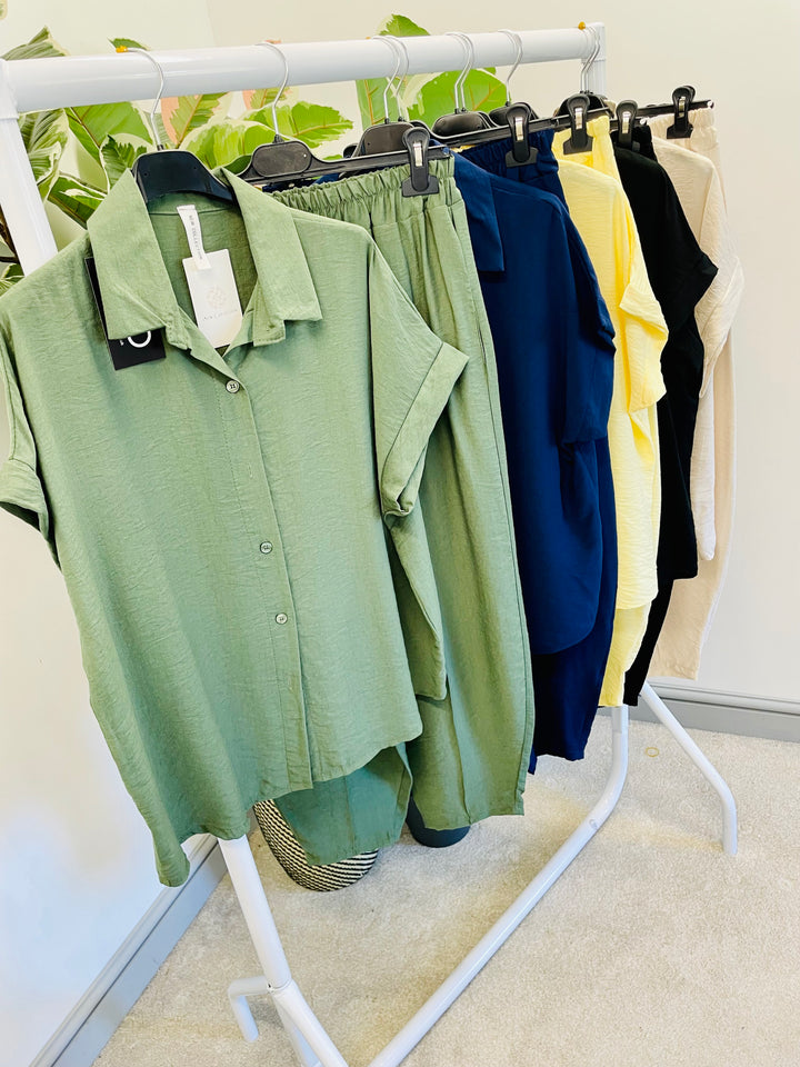 LADIES TAPERED LEG TROUSER CO ORD SET - YELLOW, KHAKI, BEIGE, BLACK, NAVY