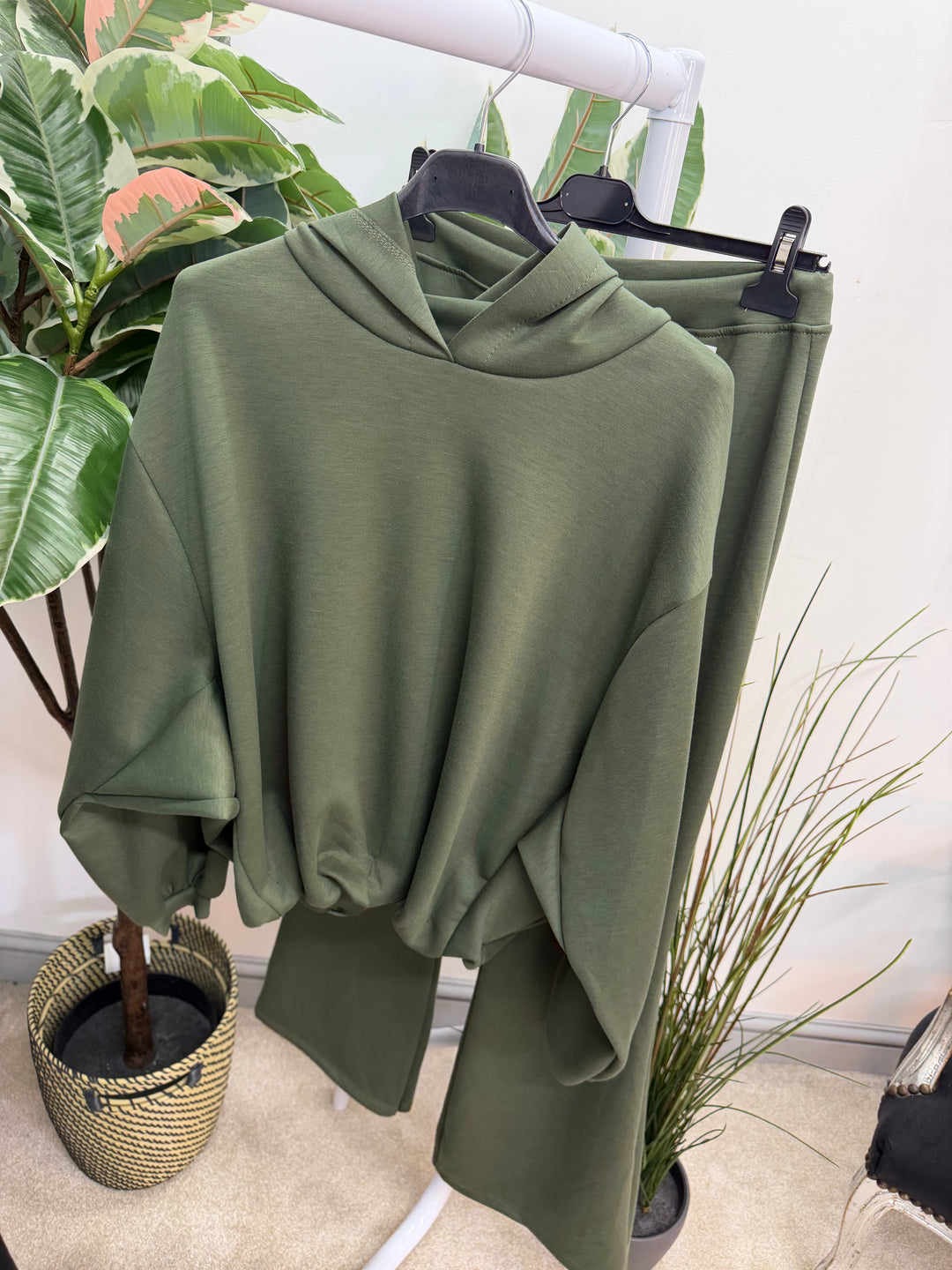 Ladies Fashion Flared Leg Tracksuit Co ord set khaki