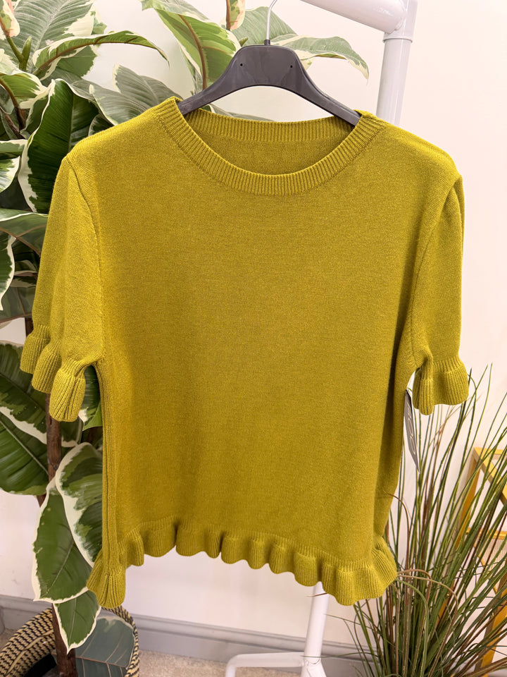 Ladies Fashion Short Sleeve Jumper - Black, Lime, White, Brown & Camel