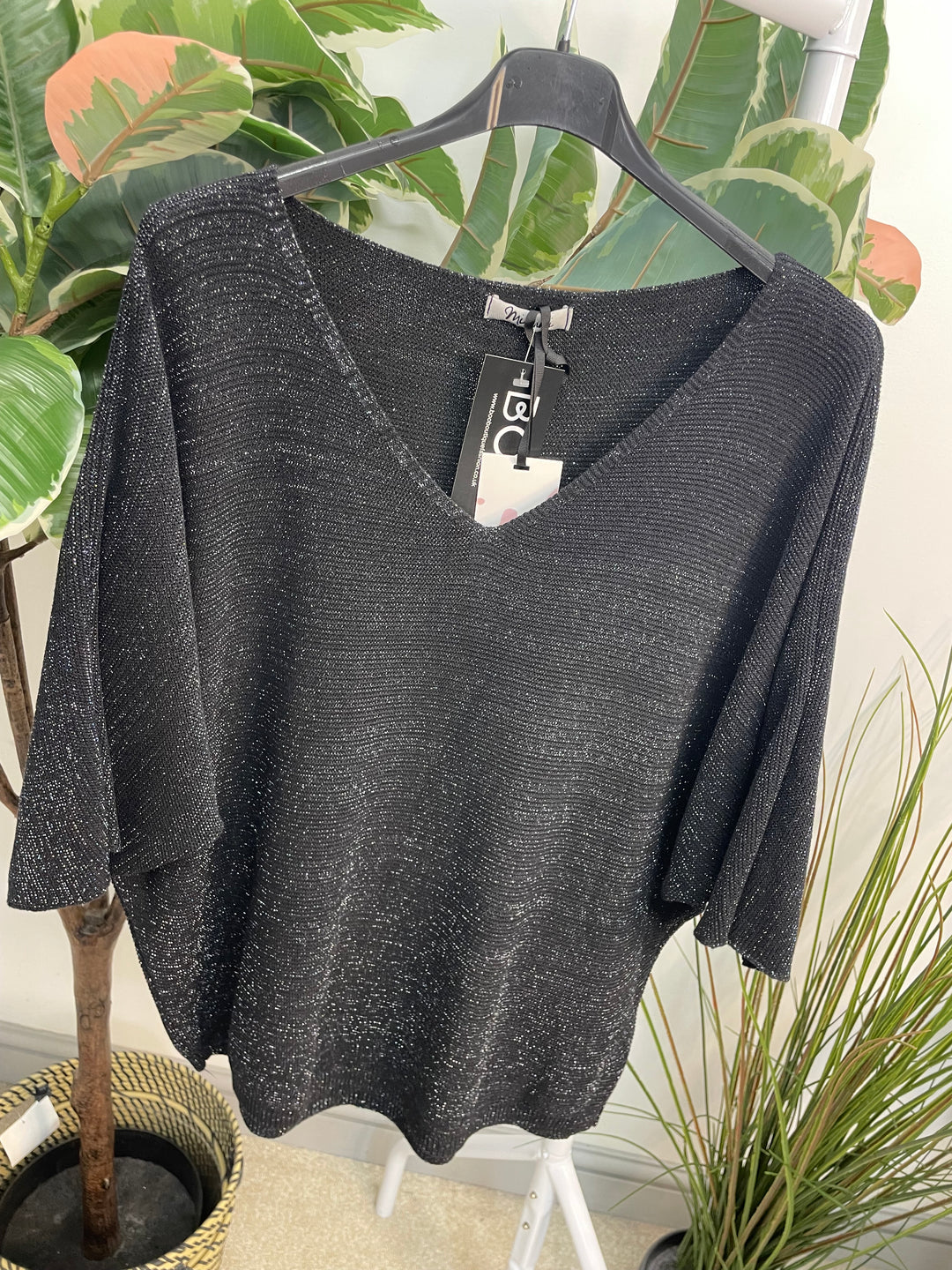 LADIES LUREX LOOSE FIT JUMPER - BLACK & BROWN