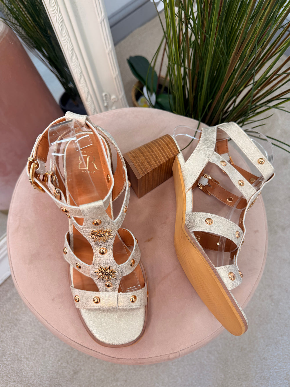 Ladies Fashion Gold Gladiator Block Heel Sandals