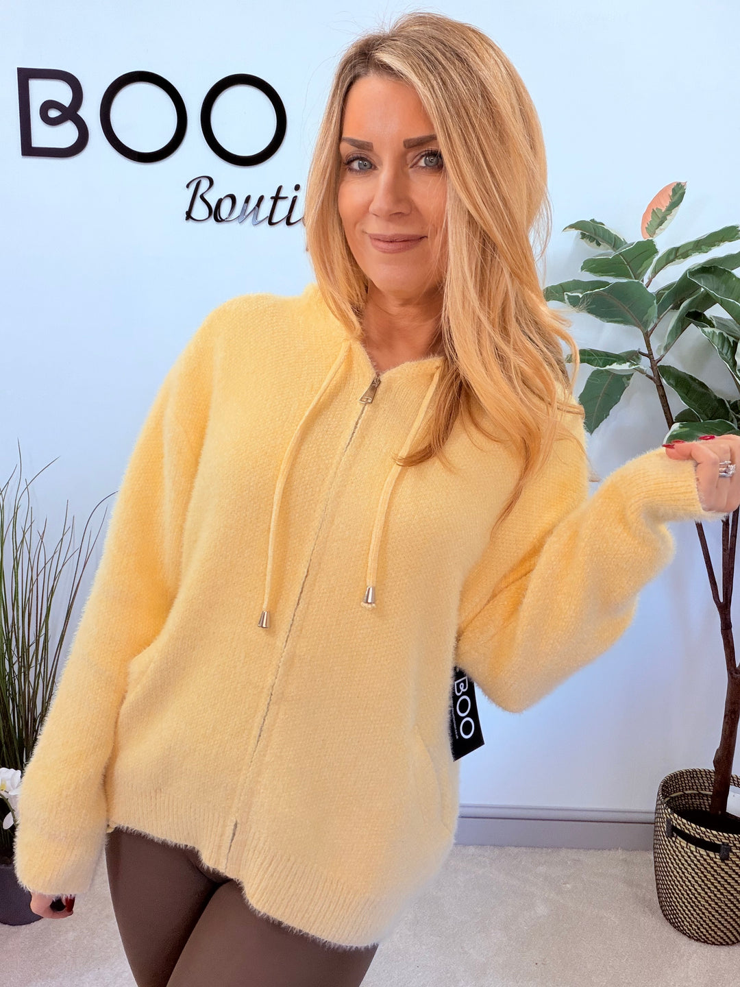 LADIES SOFT FLUFFY HOODY CARDIGAN - LEMON, AQUA, BROWN, PINK, WHITE