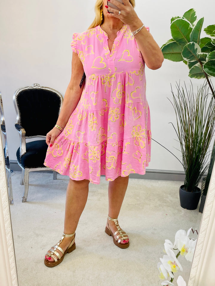 LADIES WOMENS PINK CHEESECLOTH SUMMER HOLIDAY MINI DRESS