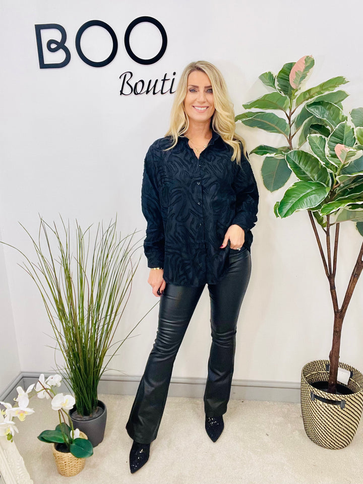 LADIES SMART SHIRT BLOUSE - BLACK & WINE BERRY